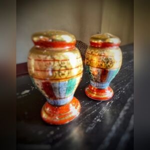 Hand Painted Ceramic Salt and Pepper Shakers and Soup Spoon